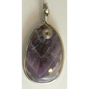 Large Teardrop Amethyst with wire wrap design chevron purple pendant silver 3"